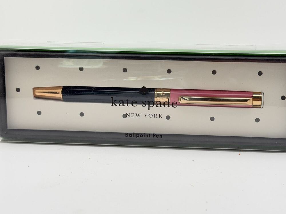 Kate Spade New York Ballpoint Pen In Gift Box - Black & Pink With Gold Accents